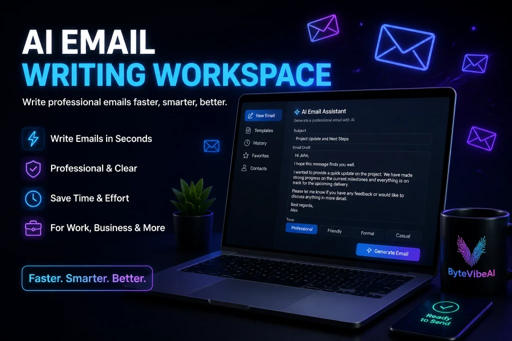 AI email writing workspace for writing professional work emails faster