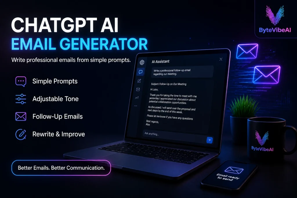  ChatGPT AI email generator writing a professional email from a simple prompt