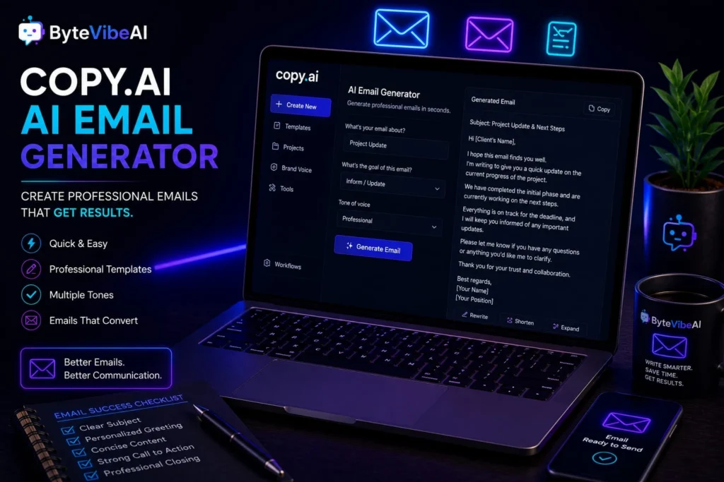 Copy.ai email generator creating professional business emails