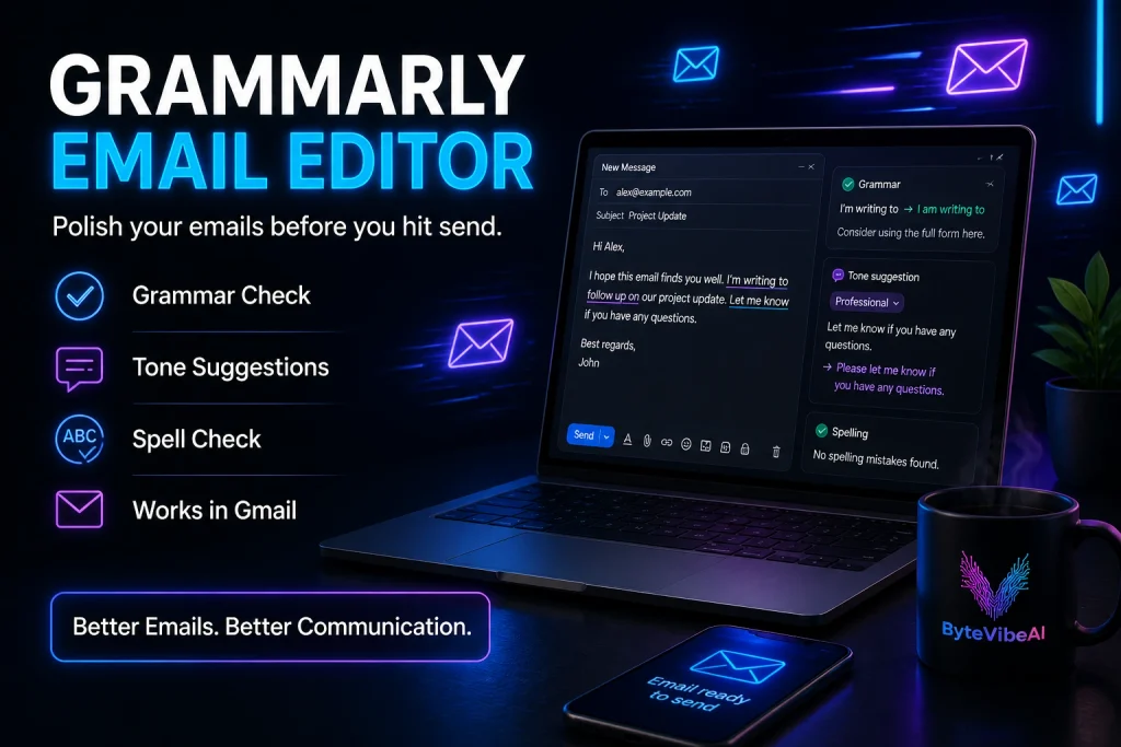Grammarly email editor checking grammar and tone in a professional email