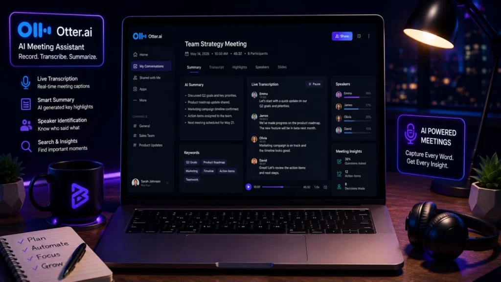 Top Free AI Tools for Remote Workers using Otter.ai to record meetings and organize notes