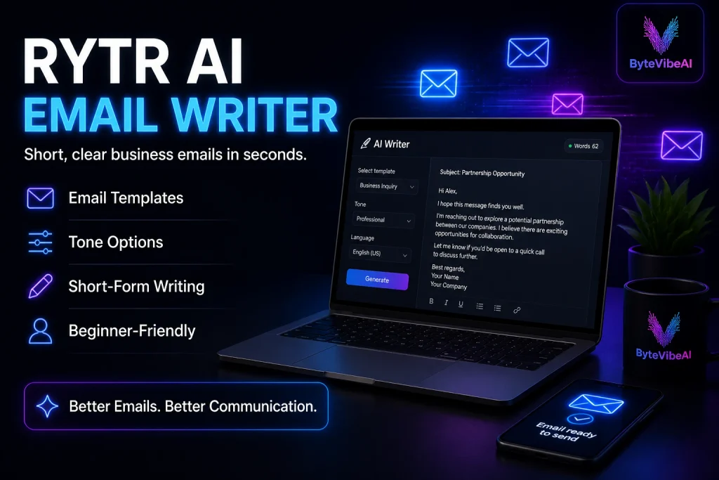 Rytr AI email writer generating a short business email in seconds
