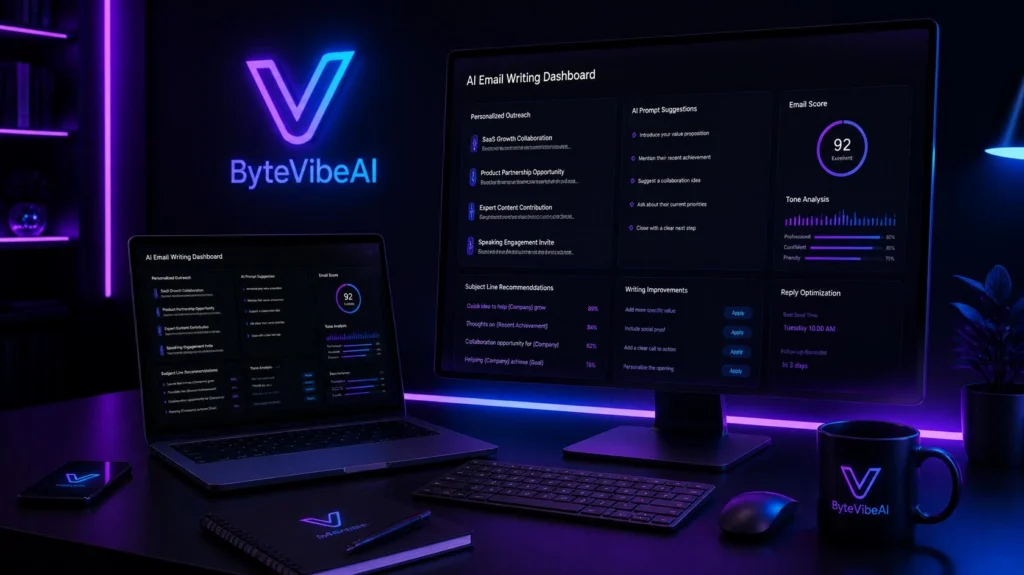 AI Email Writing Dashboard Best AI Prompts for Cold Outreach Emails displayed in an AI writing dashboard