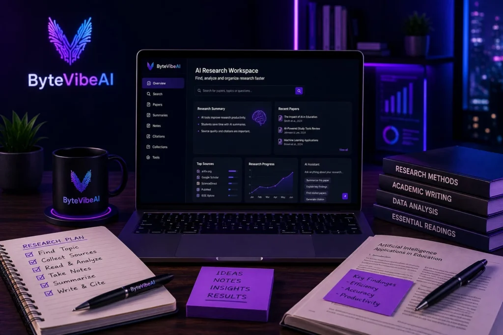 Best Free AI Research Assistants workspace with research papers, notes, and AI productivity dashboard