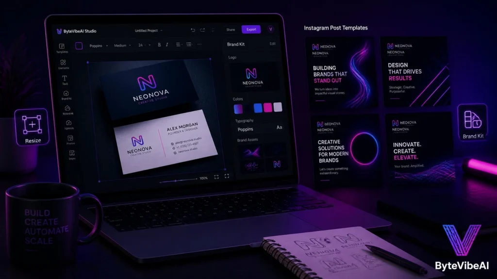 Canva generating a logo and matching social media templates