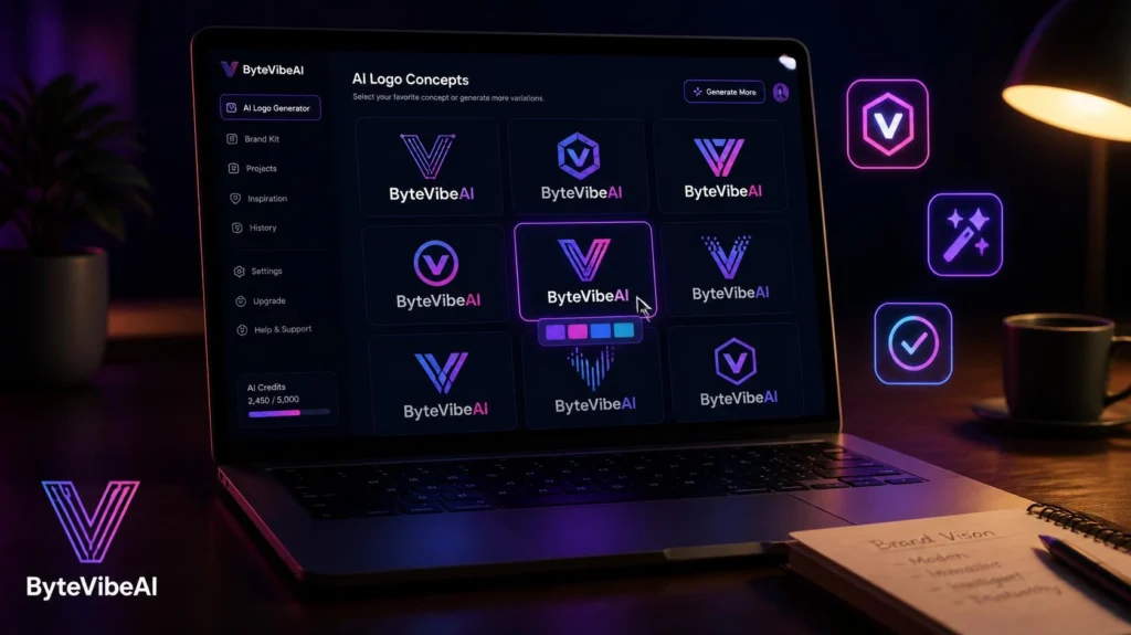 Looka generating AI logo concepts with matching brand kit