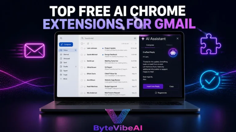 Top free AI Chrome extensions for Gmail dashboard preview on laptop