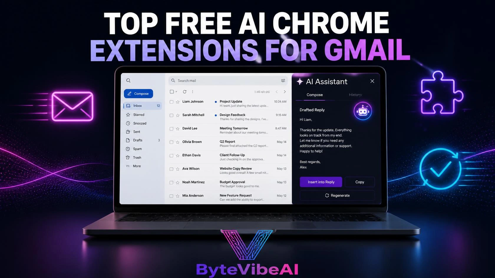 Top free AI Chrome extensions for Gmail dashboard preview on laptop