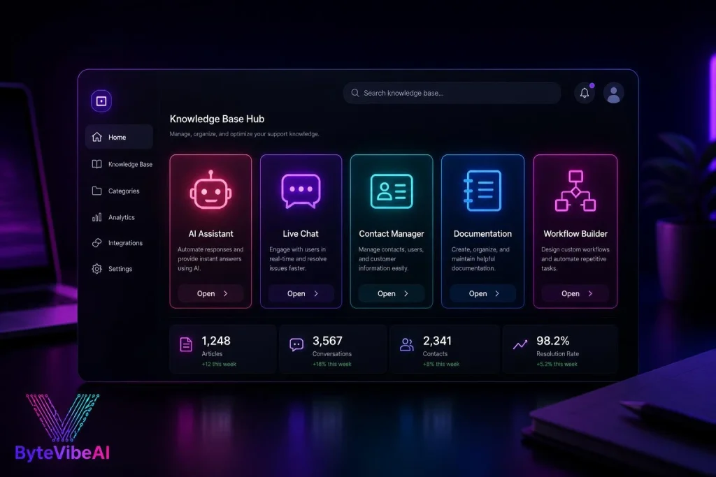 An overview of a custom AI knowledge base dashboard for customer support