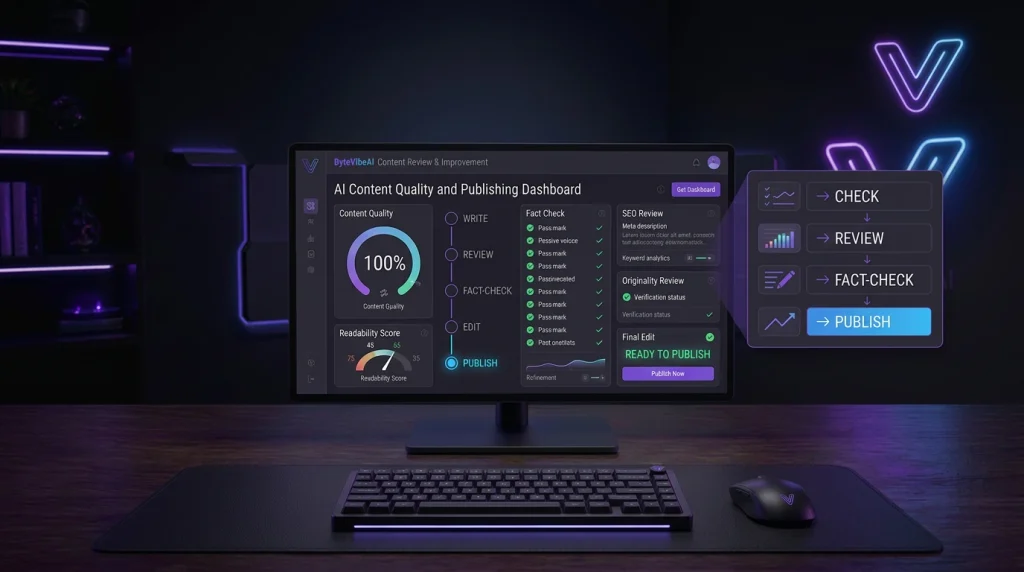 AI writing and content quality workspace for final article review