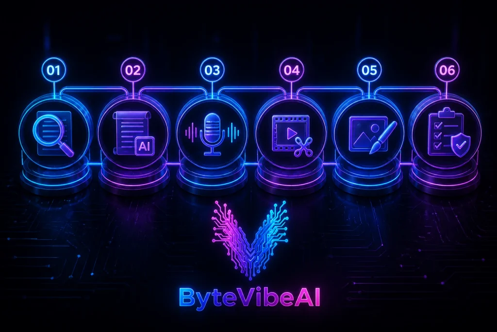6 step AI production workflow for making faceless YouTube videos