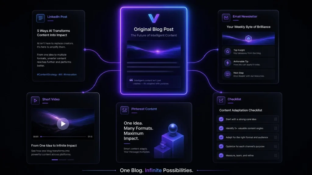 One blog post repurposed into multiple content formats with AI