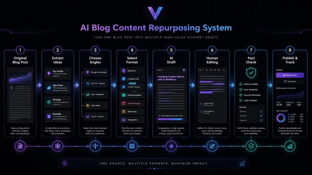 Complete workflow for repurposing a blog post with AI