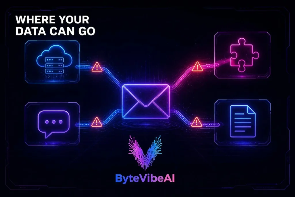 Diagram of where Gmail email data can travel when using AI tools, extensions and chatbots