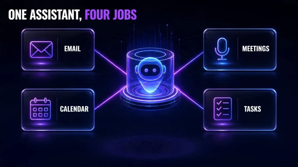Diagram of the Kai AI executive assistant connecting email, meetings, calendar and tasks