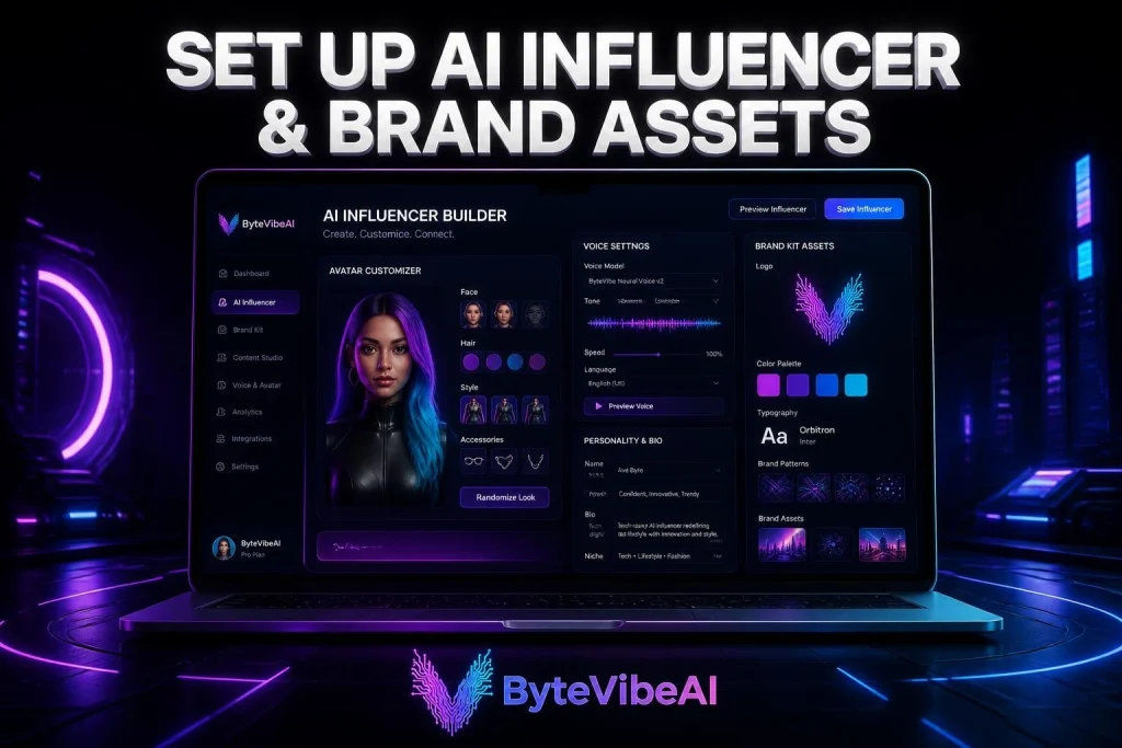 Spira AI dashboard for setting up AI Influencer persona and brand kit assets