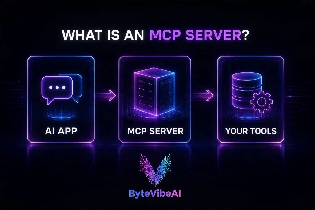 Diagram showing an AI app calling tools through an MCP server connected to an existing API